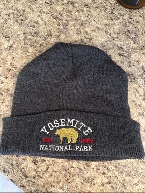 Yosemite National Park Embroidered Beanie - Dark Gray with Gold Bear